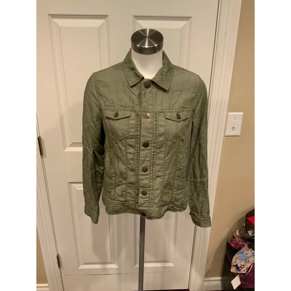 Tahari Green Button-Up Collared Chino Jacket, Size Small - Picture 1 of 7